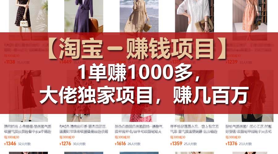 【淘宝赚钱项目】1单可赚1000多，大佬独家项目，年赚几百万-选优云网创