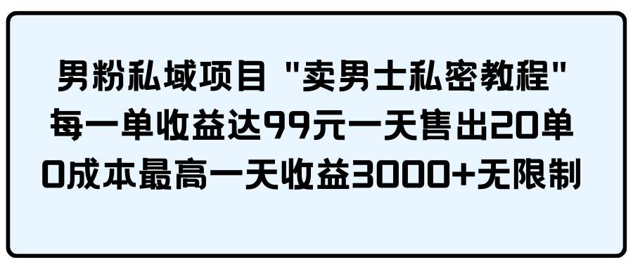 男粉私域项目 卖男士私密教程 每一单收益达99元一天售出20单-选优云网创