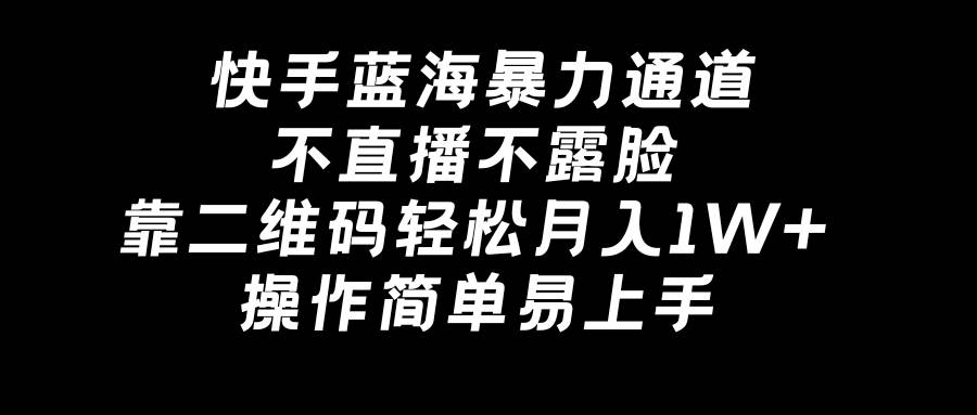 快手蓝海暴力通道，不直播不露脸，靠二维码轻松月入1W+，操作简单易上手-选优云网创