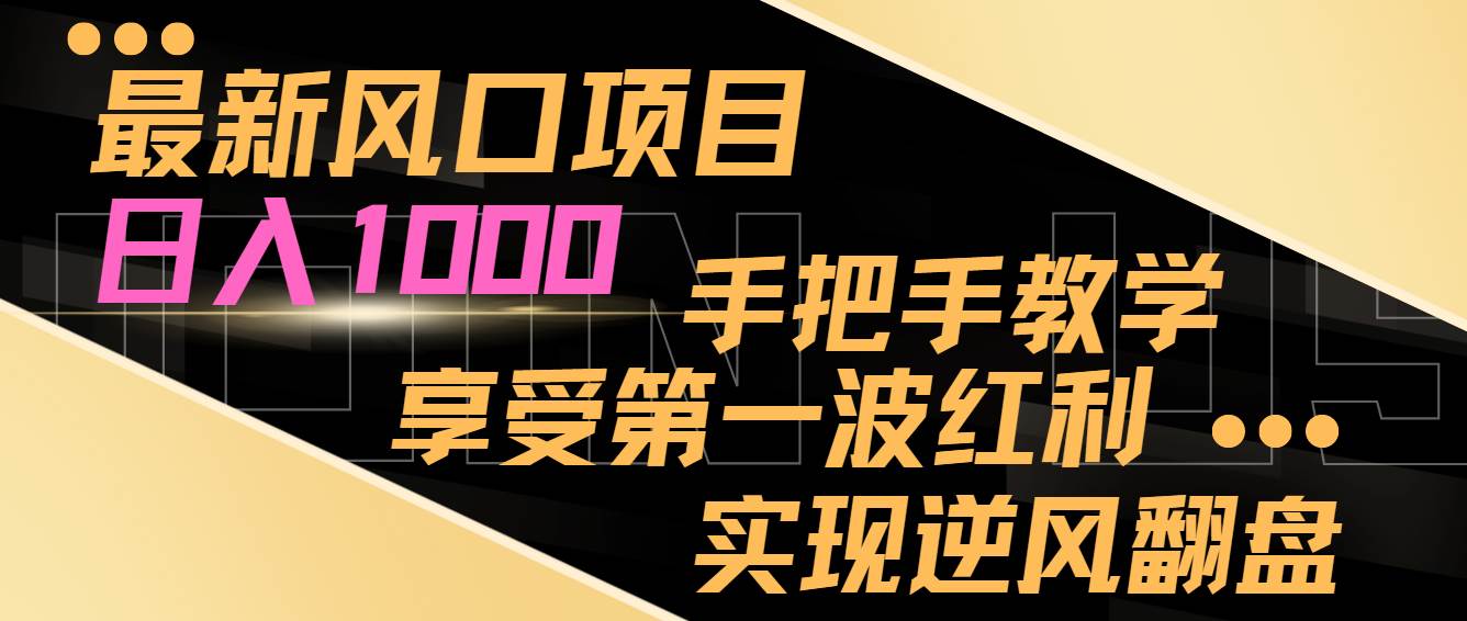 最新风口项目，日入过千，抓住当下风口，享受第一波红利，实现逆风翻盘-选优云网创