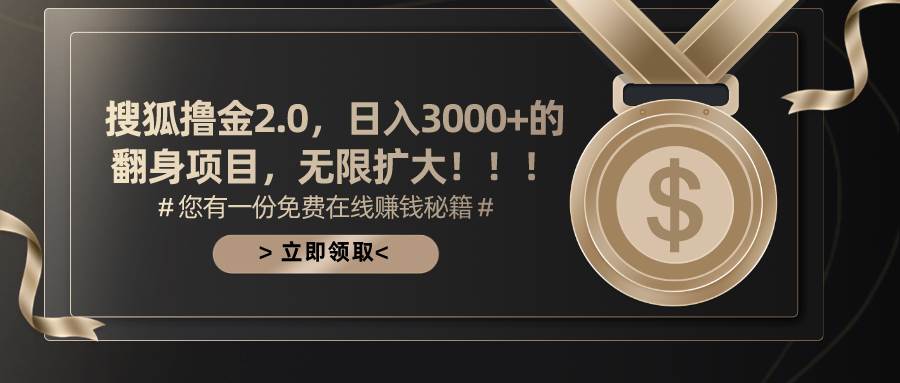 搜狐撸金2.0日入3000+，可无限扩大的翻身项目-选优云网创