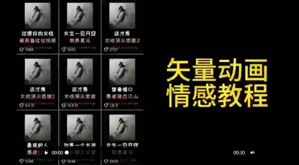 矢量动画情感教程：高点赞涨粉，适合情感、思维、创业教育等赛道-选优云网创