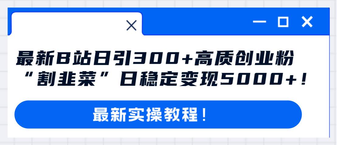 最新B站日引300+高质创业粉教程！“割韭菜”日稳定变现5000+！-选优云网创