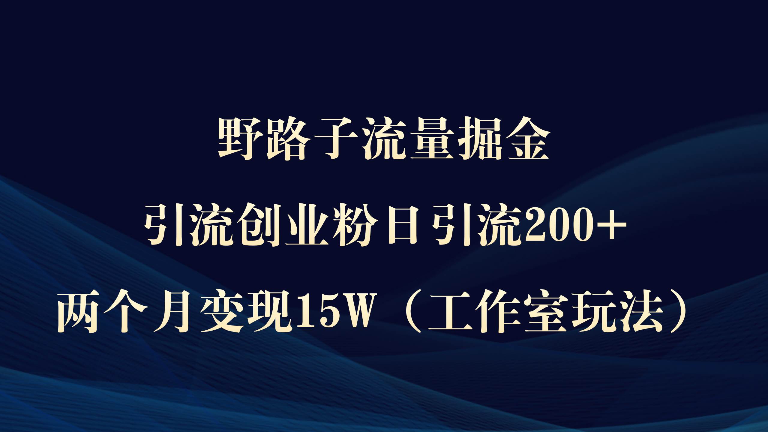 野路子流量掘金，引流创业粉日引流200+，两个月变现15W（工作室玩法））-选优云网创