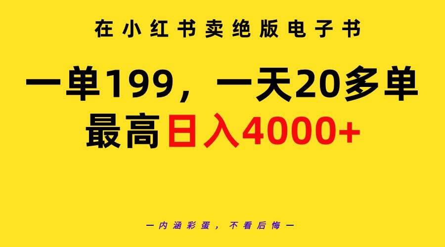 在小红书卖绝版电子书，一单199 一天最多搞20多单，最高日入4000+教程+资料-选优云网创