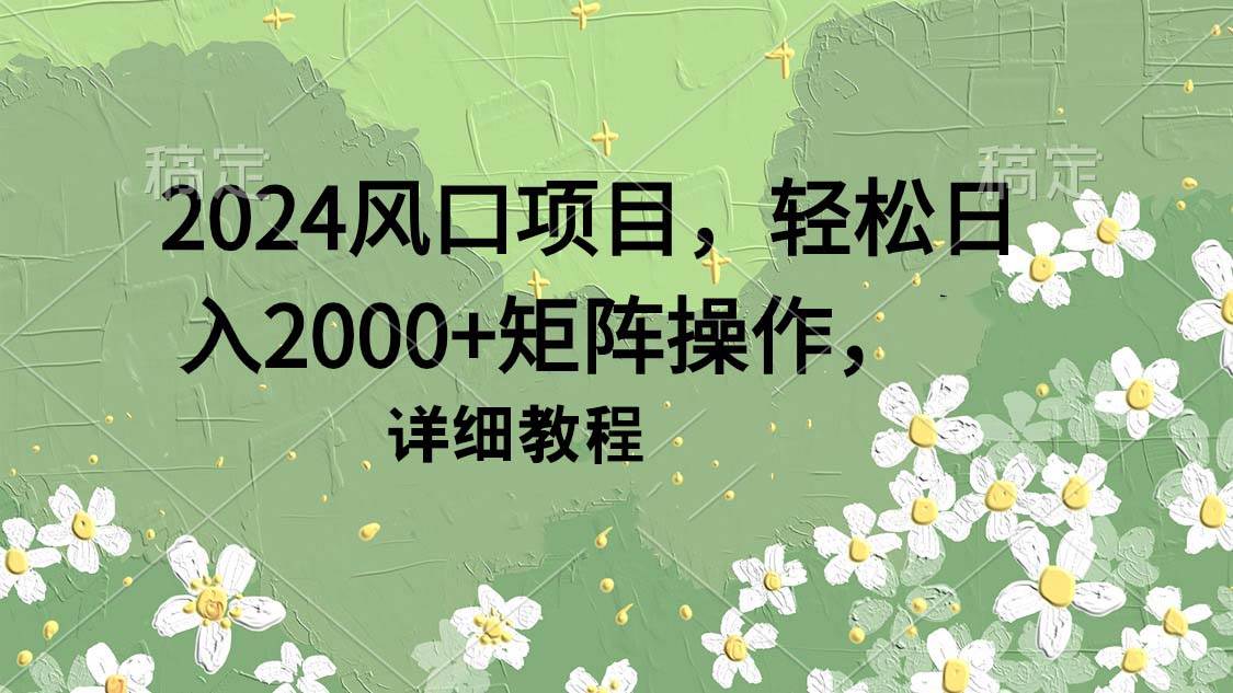 2024风口项目，轻松日入2000+矩阵操作，详细教程-选优云网创