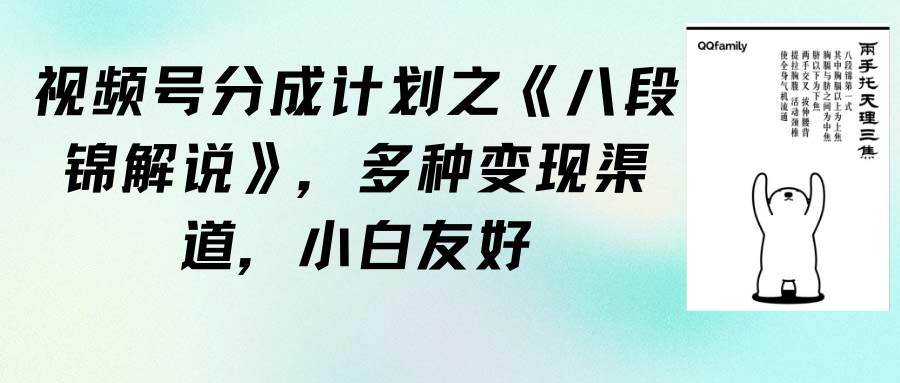 视频号分成计划之《八段锦解说》，多种变现渠道，小白友好（教程+素材）-选优云网创