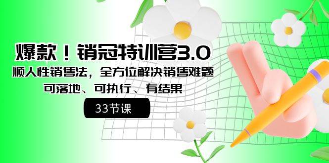 爆款！销冠特训营3.0之顺人性销售法，全方位解决销售难题、可落地、可执行、有结果-选优云网创