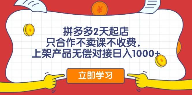 拼多多2天起店，只合作不卖课不收费，上架产品无偿对接日入1000+-选优云网创