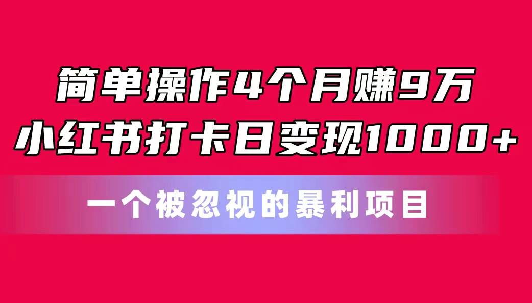 简单操作4个月赚9万！小红书打卡日变现1000+！一个被忽视的暴力项目-选优云网创