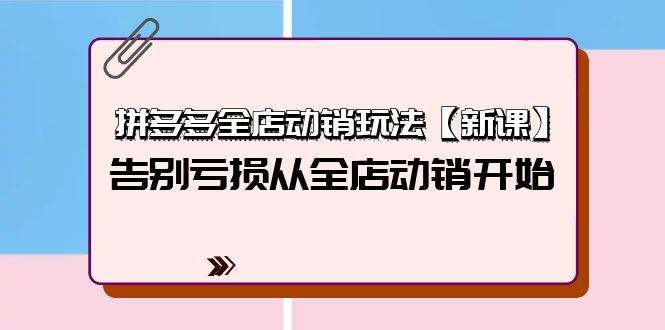 拼多多全店动销玩法【新课】，告别亏损从全店动销开始（4节视频课）-选优云网创