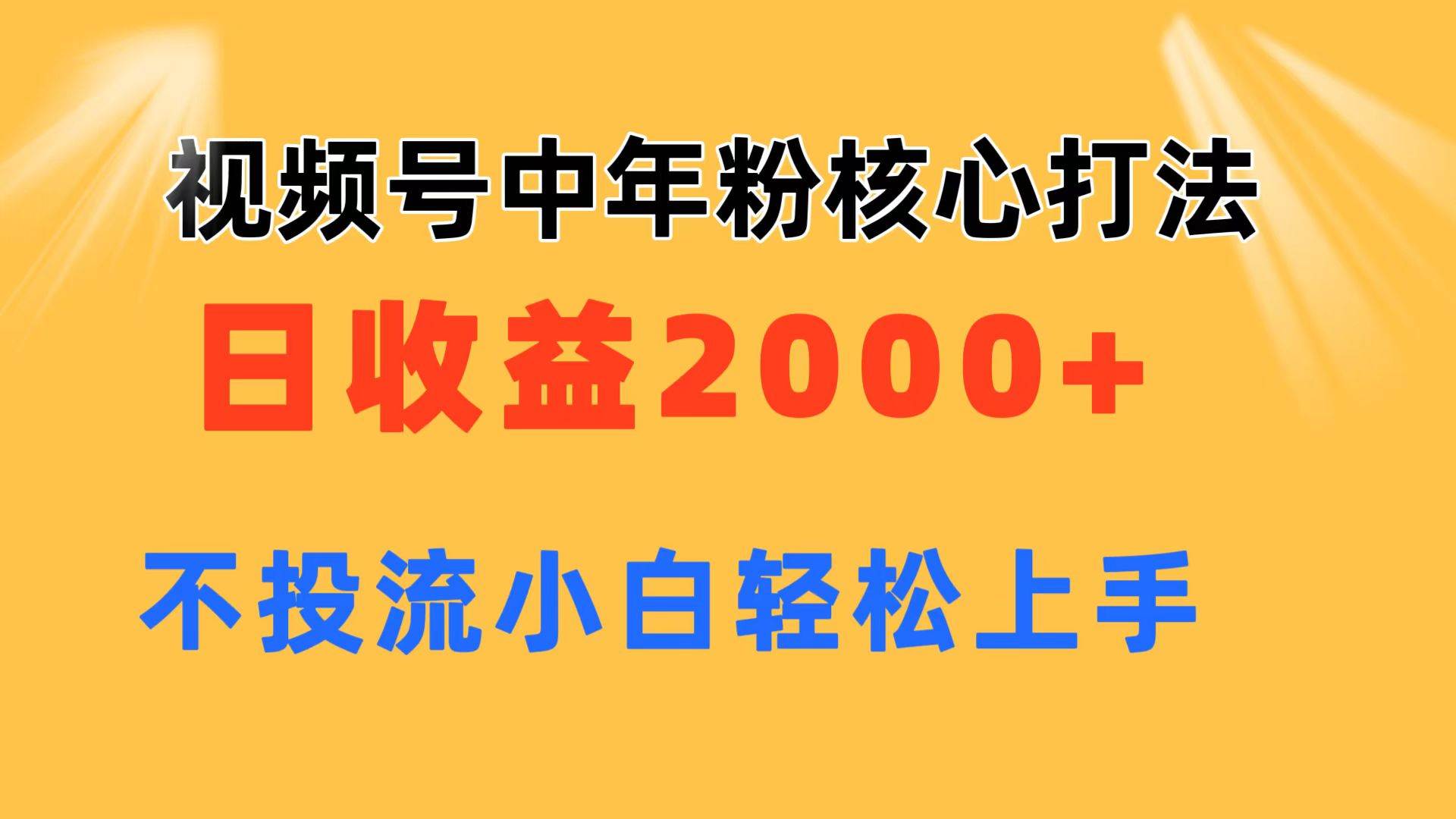 视频号中年粉核心玩法 日收益2000+ 不投流小白轻松上手-选优云网创