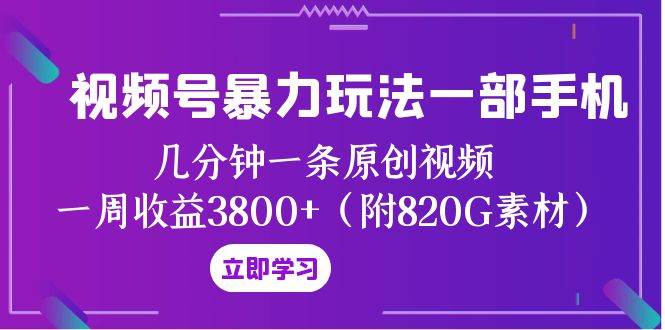 视频号暴力玩法一部手机 几分钟一条原创视频 一周收益3800+（附820G素材）-选优云网创