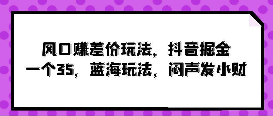 风口赚差价玩法，抖音掘金，一个35，蓝海玩法，闷声发小财-选优云网创