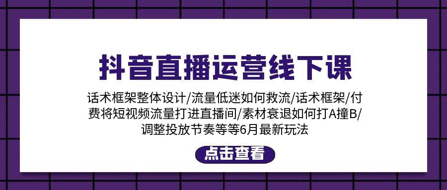 抖音直播运营线下课：话术框架/付费流量直播间/素材A撞B/等6月新玩法-选优云网创