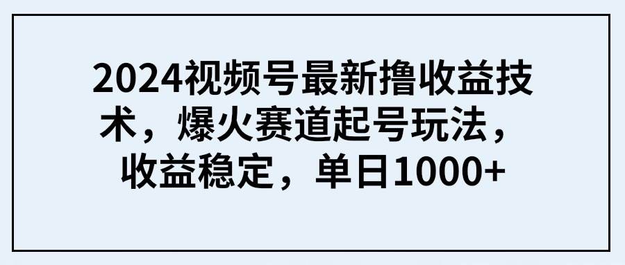 2024视频号最新撸收益技术，爆火赛道起号玩法，收益稳定，单日1000+-选优云网创