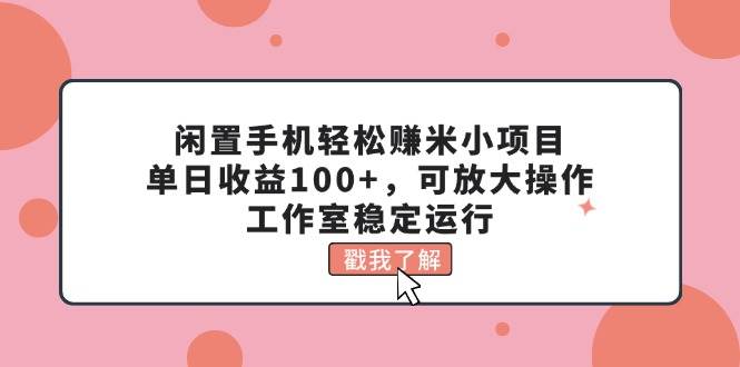 闲置手机轻松赚米小项目，单日收益100+，可放大操作，工作室稳定运行-选优云网创