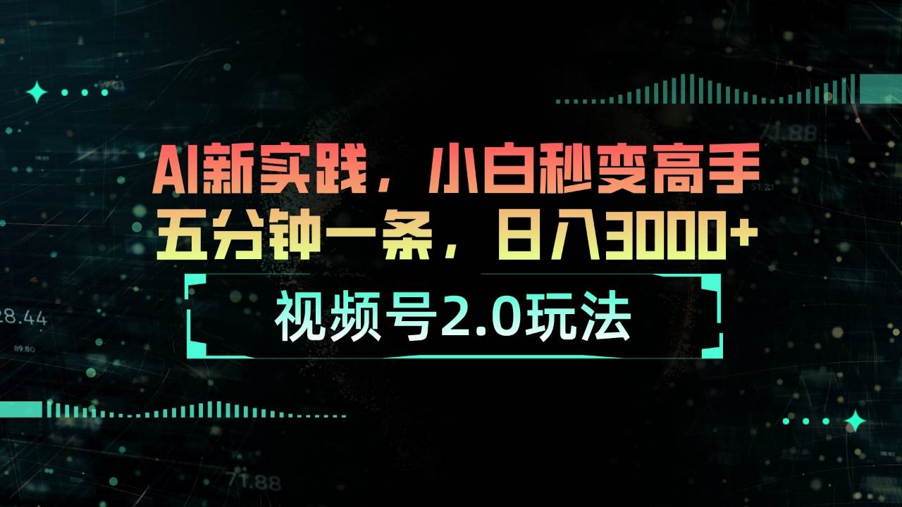 视频号2.0玩法 AI新实践，小白秒变高手五分钟一条，日入3000+-选优云网创