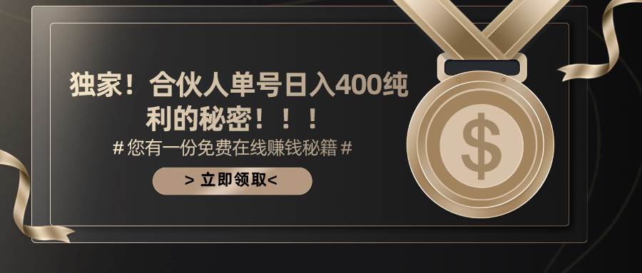 合伙人广告撸金最新玩法，每天单号400纯利-选优云网创