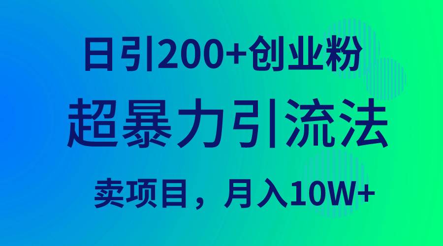 超暴力引流法，日引200+创业粉，卖项目月入10W+-选优云网创