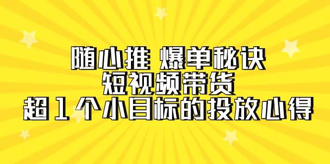 随心推 爆单秘诀，短视频带货-超1个小目标的投放心得（7节视频课）-选优云网创