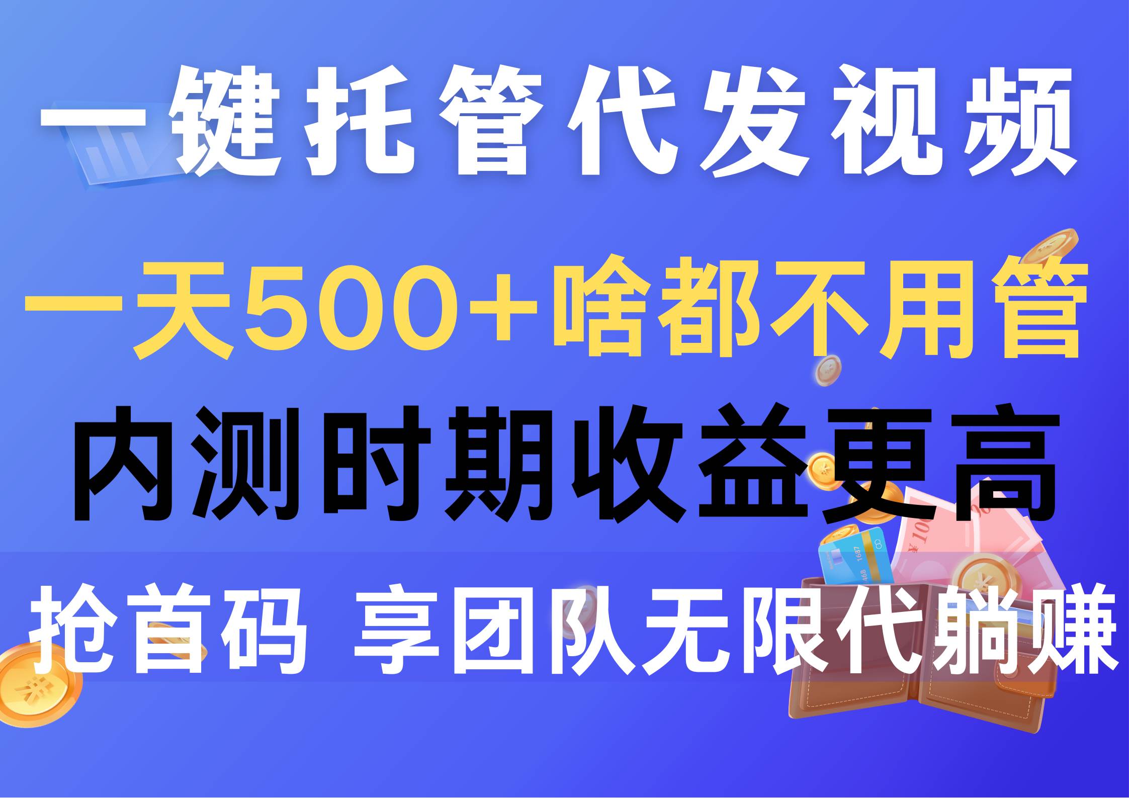 一键托管代发视频，一天500+啥都不用管，内测时期收益更高，抢首码，享…-选优云网创