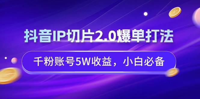 抖音IP切片2.0爆单打法，千粉账号5W收益，小白必备-选优云网创