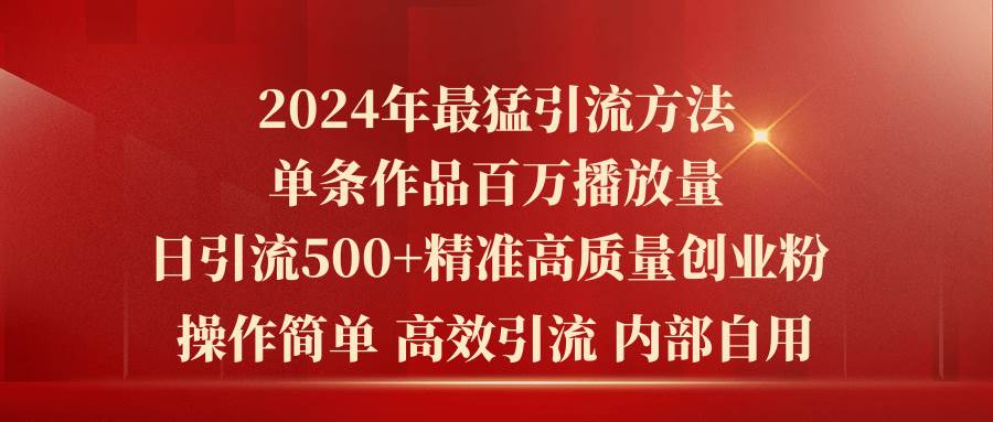 2024年最猛暴力引流方法，单条作品百万播放 单日引流500+高质量精准创业粉-选优云网创