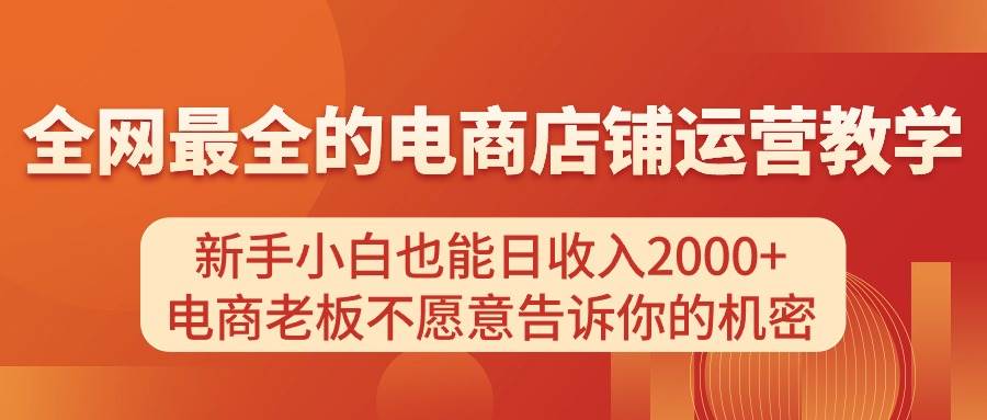 电商店铺运营教学，新手小白也能日收入2000+，电商老板不愿意告诉你的机密-选优云网创