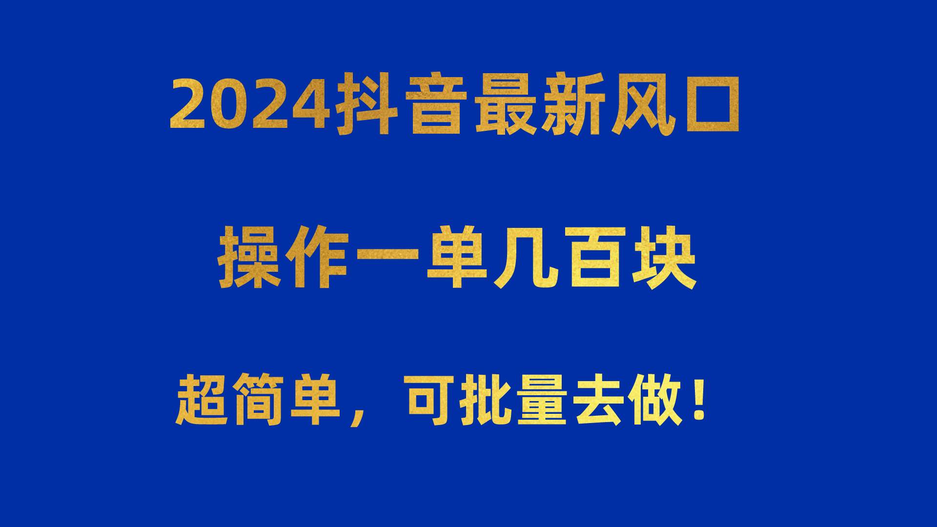 2024抖音最新风口！操作一单几百块！超简单，可批量去做！！！-选优云网创