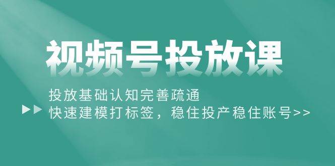 视频号投放课：投放基础认知完善疏通，快速建模打标签，稳住投产稳住账号-选优云网创