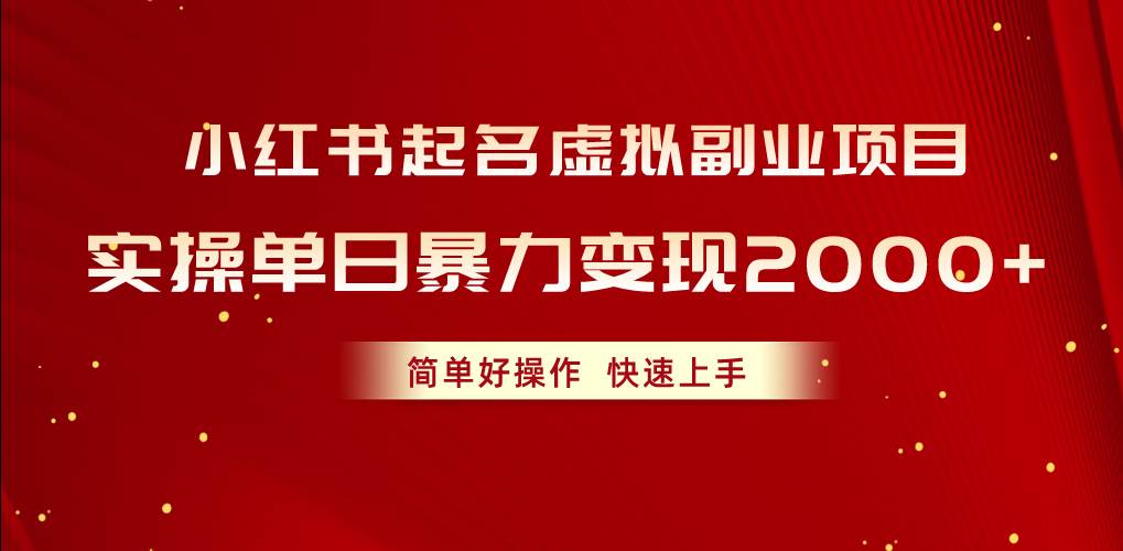 小红书起名虚拟副业项目，实操单日暴力变现2000+，简单好操作，快速上手-选优云网创