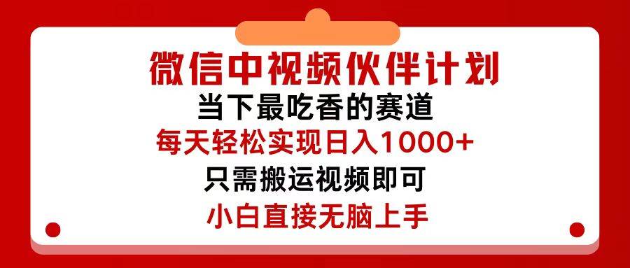 微信中视频伙伴计划，仅靠搬运就能轻松实现日入500+，关键操作还简单，...-选优云网创