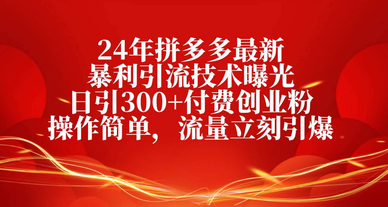 24年拼多多最新暴利引流技术曝光，日引300+付费创业粉，操作简单，流量...-选优云网创