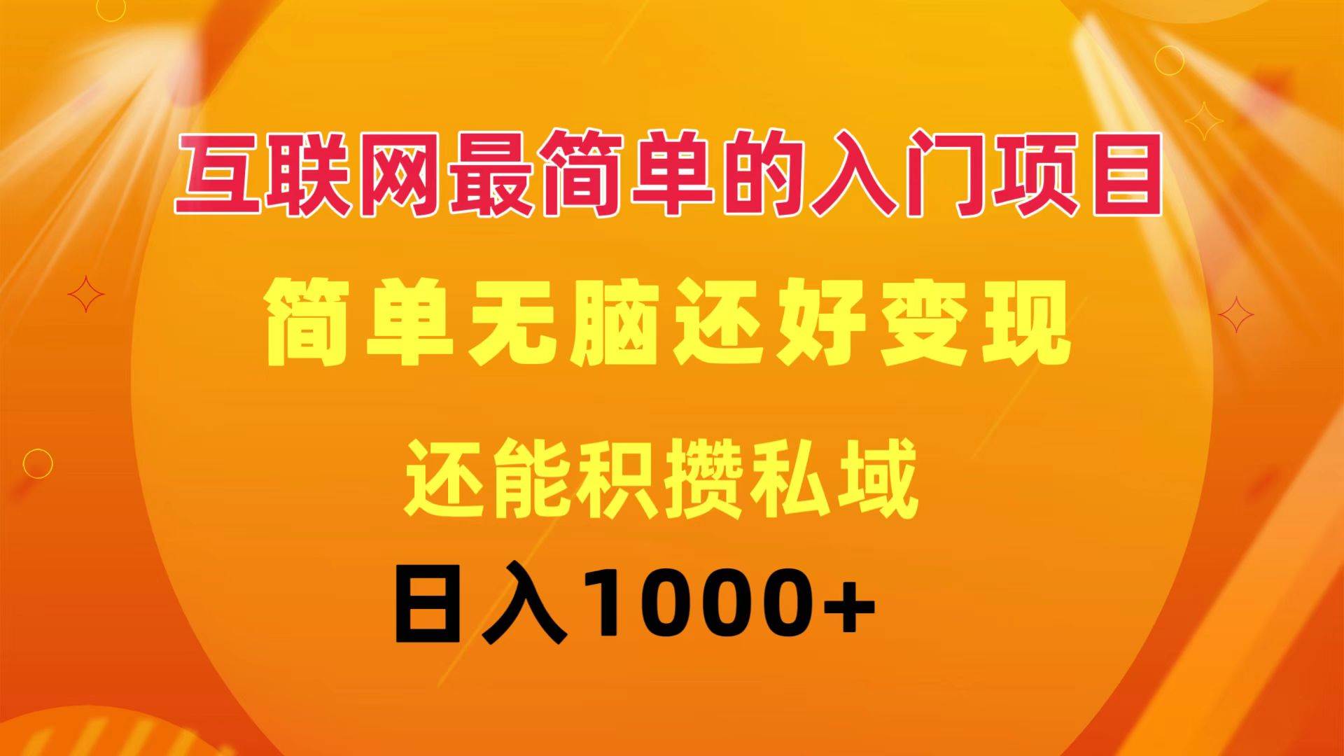 互联网最简单的入门项目：简单无脑变现还能积攒私域一天轻松1000+-选优云网创