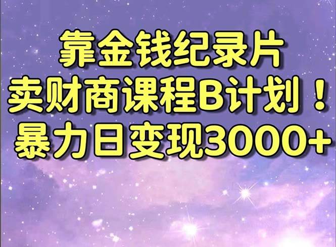 靠金钱纪录片卖财商课程B计划！暴力日变现3000+，喂饭式干货教程！-选优云网创