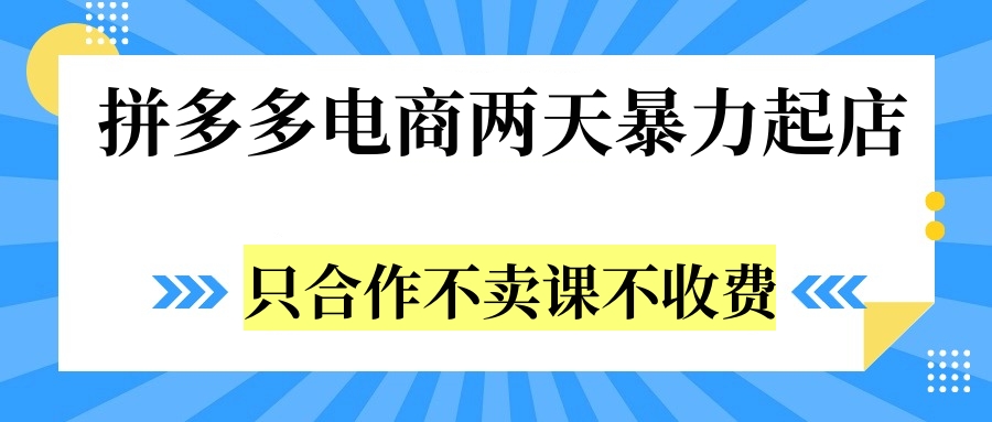 拼多多两天暴力起店，只合作不卖课不收费-选优云网创