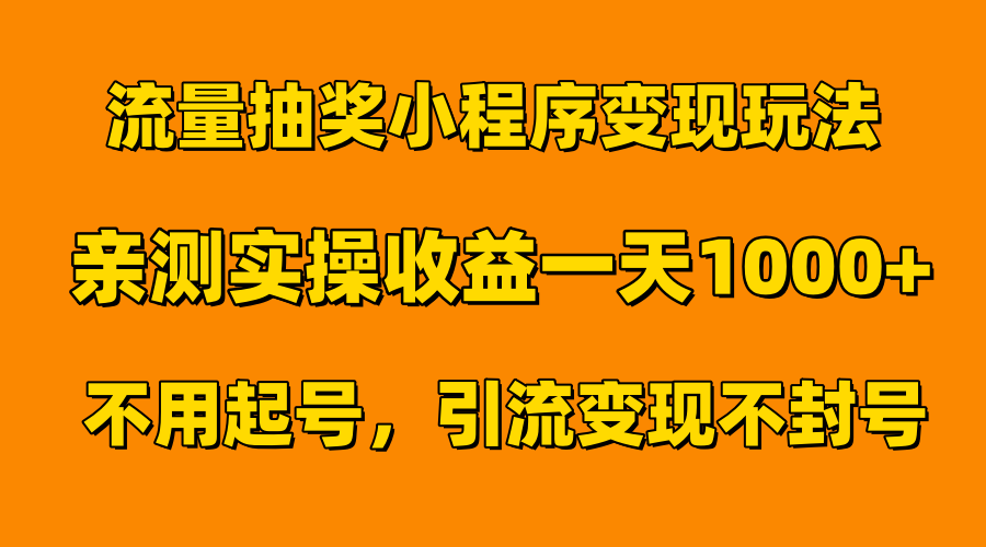 流量抽奖小程序变现玩法，亲测一天1000+不用起号当天见效-选优云网创