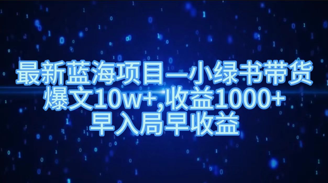 最新蓝海项目小绿书带货，爆文10w＋，收益1000＋，早入局早获益！！-选优云网创