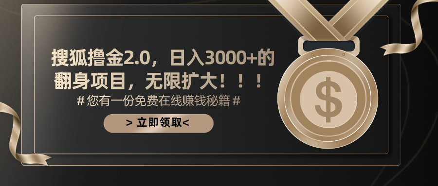 搜狐撸金2.0，日入3000+，可无限扩大的翻身项目。-选优云网创