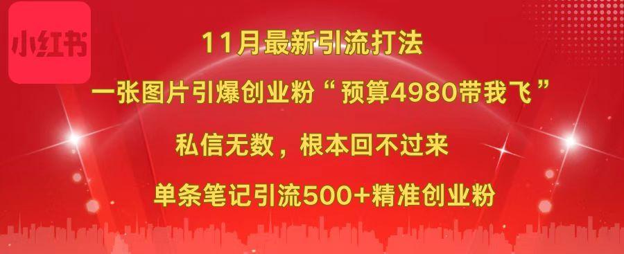 小红书11月最新图片打法，一张图片引爆创业粉“预算4980带我飞”，私信无数，根本回不过来，单条笔记引流500+精准创业粉-选优云网创