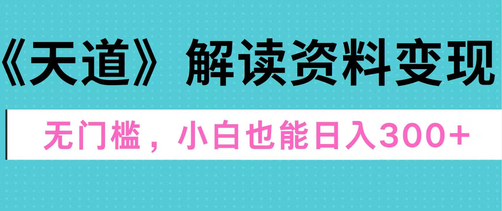 天道解读资料变现，无门槛，小白也能快速上手，稳定日入300+-选优云网创