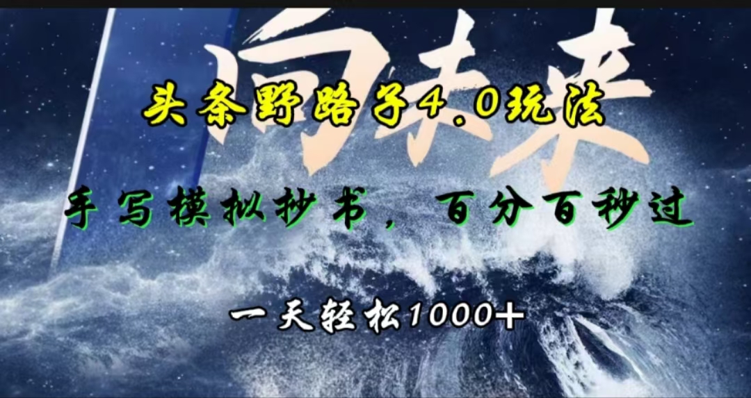 头条野路子4.0玩法，手写模拟器抄书，百分百秒过，一天轻松1000+-选优云网创