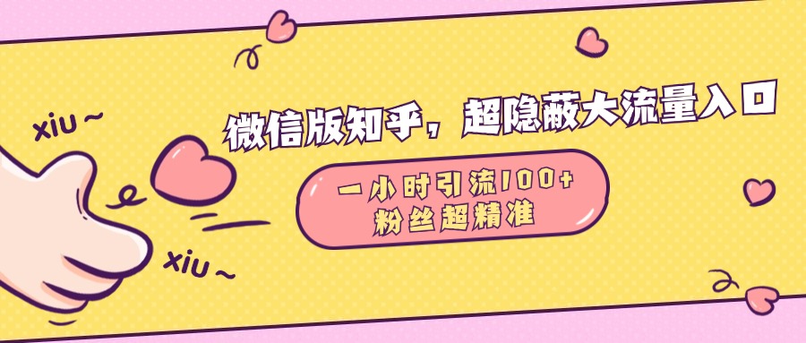 微信版知乎，超隐蔽流量入口，一小时引流100人，粉丝质量超高-选优云网创