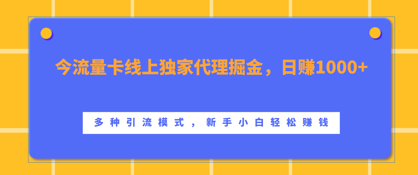 流量卡线上独家代理掘金，日赚1000+ ，多种引流模式，新手小白轻松赚钱-选优云网创