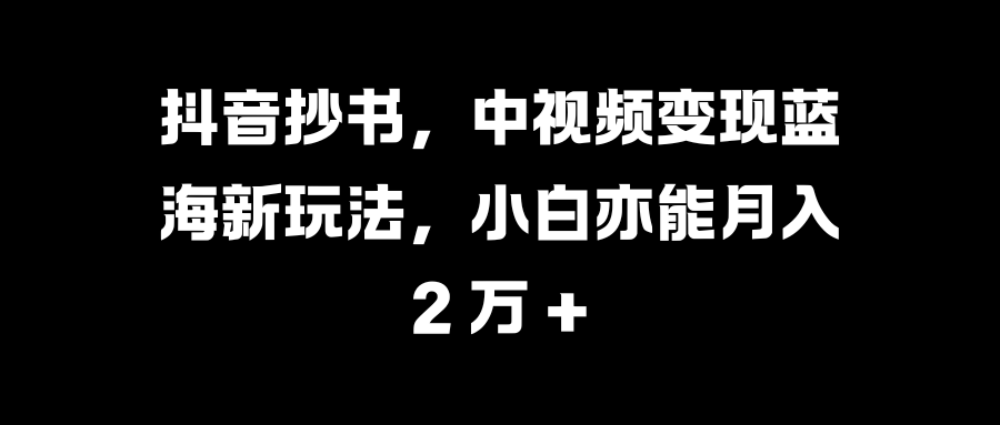 抖音抄书，中视频变现蓝海新玩法，小白亦能月入 2 万 +-选优云网创