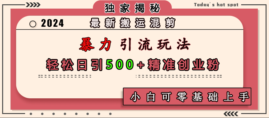 最新搬运混剪暴力引流玩法，轻松日引500+精准创业粉，小白可零基础上手-选优云网创