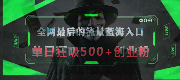 全网最后的流量蓝海入口，半小时引流50+创业粉，单日狂吸500+创业粉-选优云网创