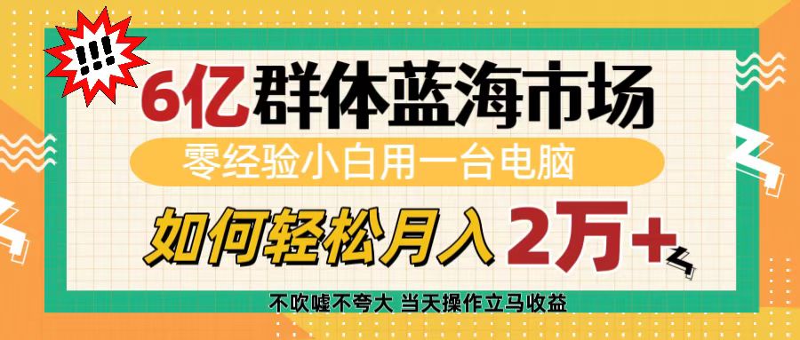 6亿群体蓝海市场，零经验小白用一台电脑，如何轻松月入2万+-选优云网创