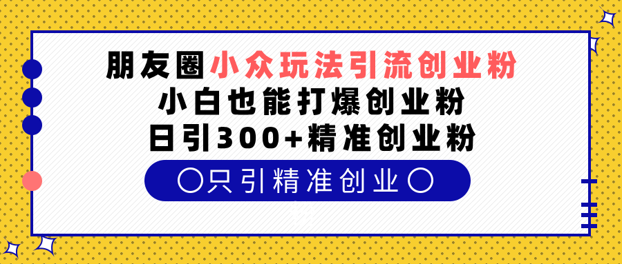 朋友圈小众玩法引流创业粉，小白也能打爆创业粉，日引300+精准创业粉-选优云网创